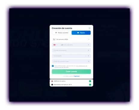 Introducción de datos personales para el registro y el código de bonificación