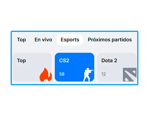 Sección de apuestas en deportes electrónicos.