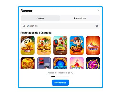 Sección para buscar el juego Chicken Run.